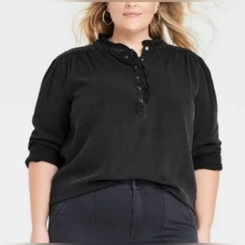 Knox Rose Ruffle Henley top Blouse shirt black Size XL  Whimsigoth Fairy Grunge